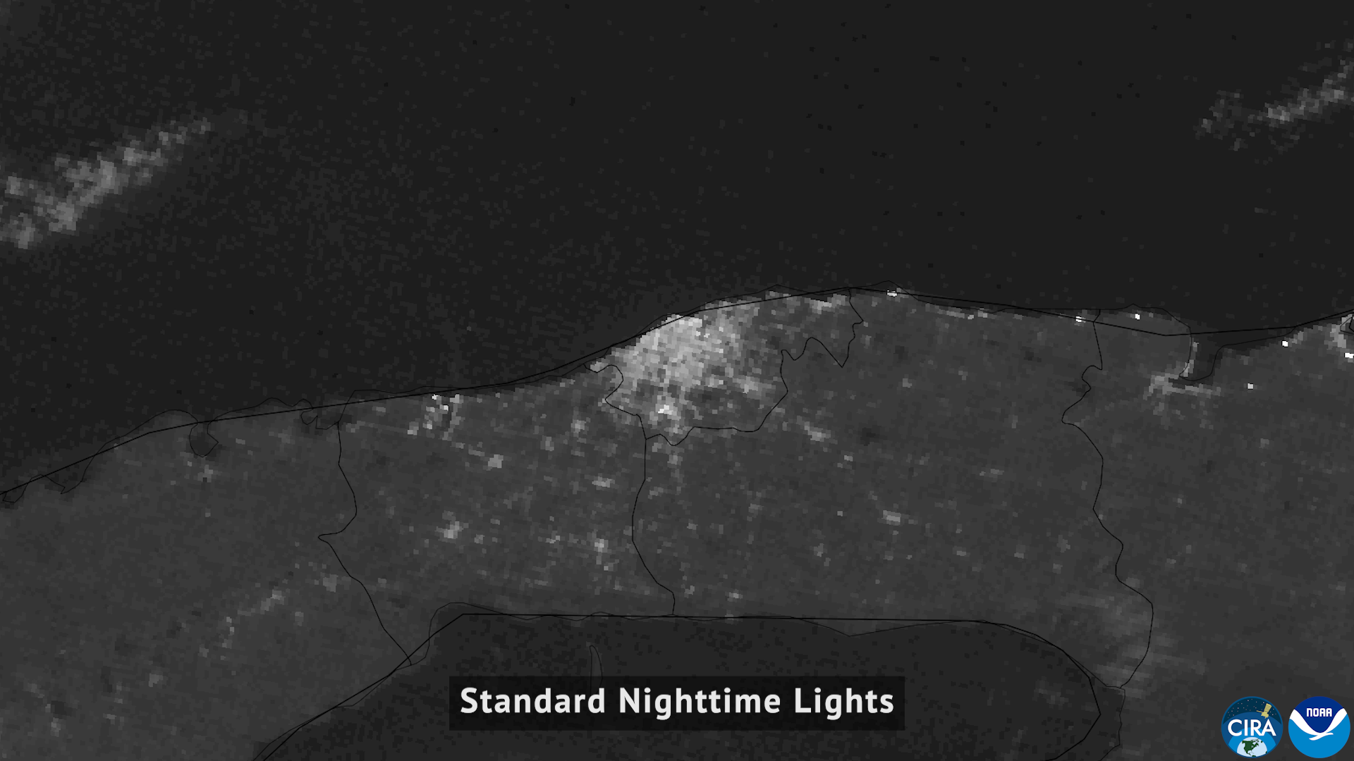 La grille occidentale de Cuba la nuit — janvier 2026, avant la coupure. Les lumières de La Havane et d’autres villes visibles en fonctionnement normal du réseau. Image satellite VIIRS (NOAA/CIRA, 2026)